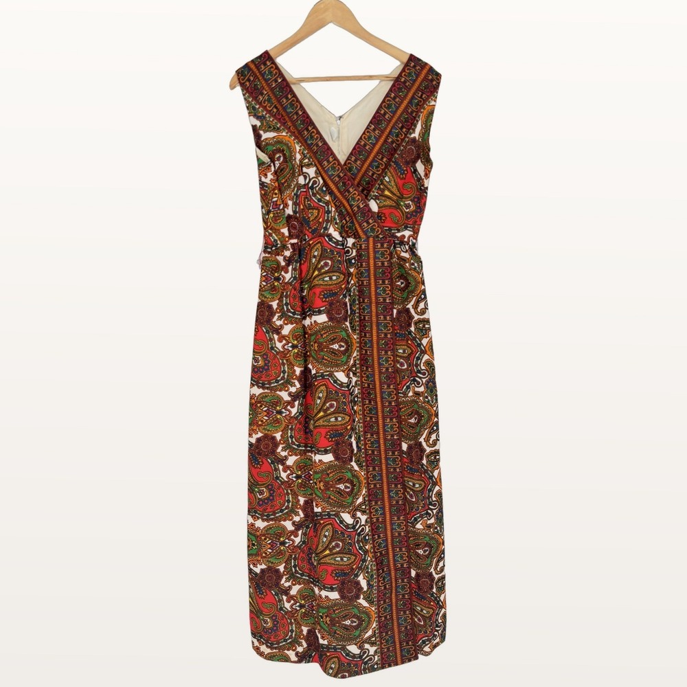Vintage 70s Paisley Faux Wrap Jumpsuit 12‎ Psychedelic Boho Hippie Festival